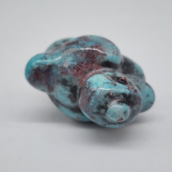 Vintage Handcrafted Ceramic Duck Figurine Turquoise & Red Distressed Finish 2.25 - Picture 8 of 10